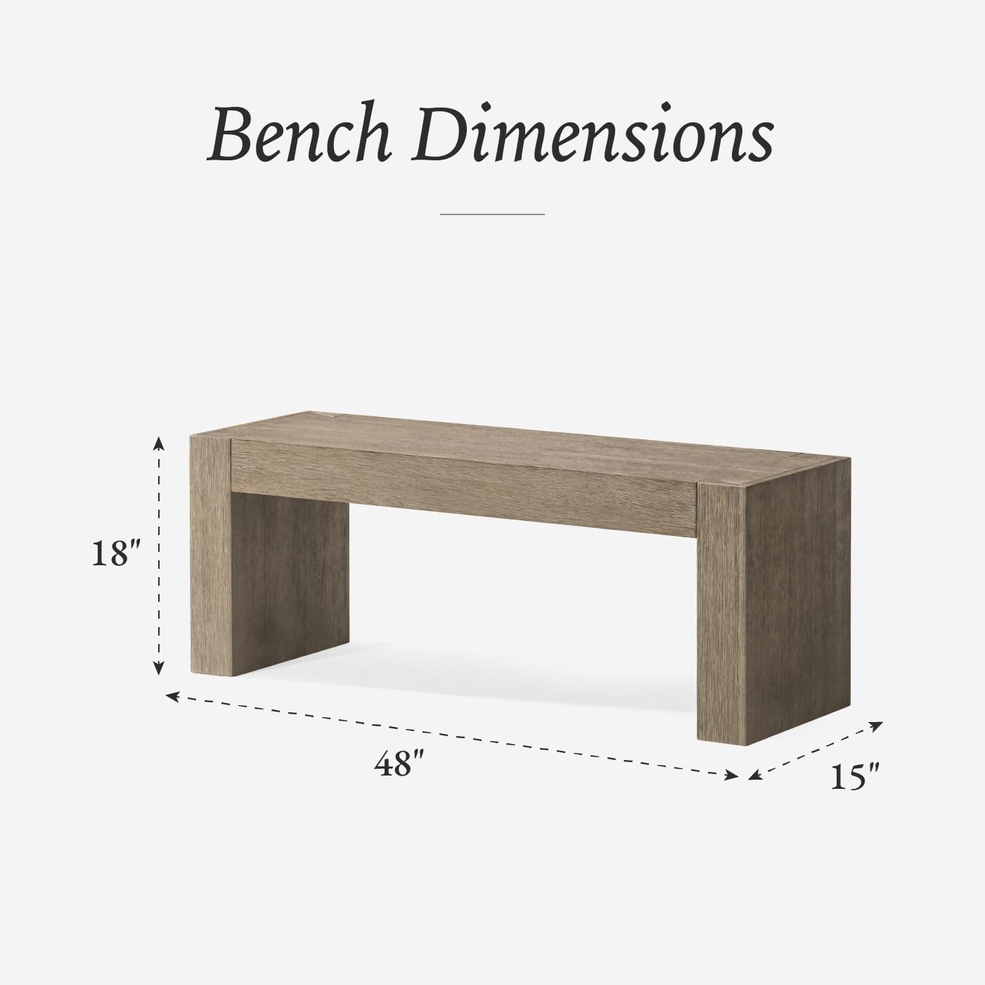 Maven Lane Zeno Bench, Grey Solid Wood | Handcrafted Solid Wood Bench, Ideal for the Living Room, Entryway, Foot of the Bed, or Extra Dining Table Seating