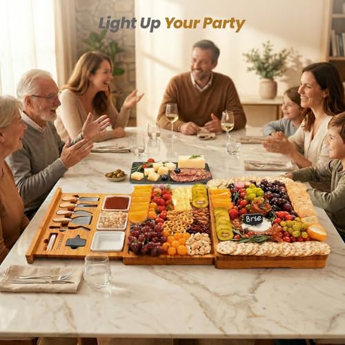 Extra Large 33.7x15.7 inch Charcuterie Boards Gift Set, 100% Bamboo Cheese Board and Knife Set, Cool Meat Cheese Platter Tray, House Warming Gifts New Home, Ideas for Women Mom, Carbonized Bamboo by Maxboro - Image 2