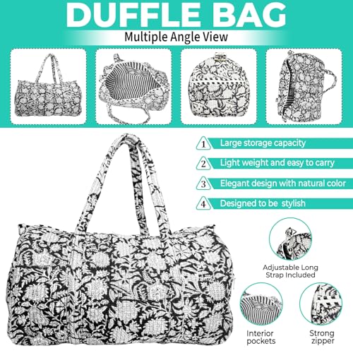 Duffle Bag – Handmade Block Print Duffle, Boho, Weekender, Travel Tote | Overnight Gym Yoga | Sustainable Cotton | Maternity, Hospital & Pregnancy Essentials | Washable4