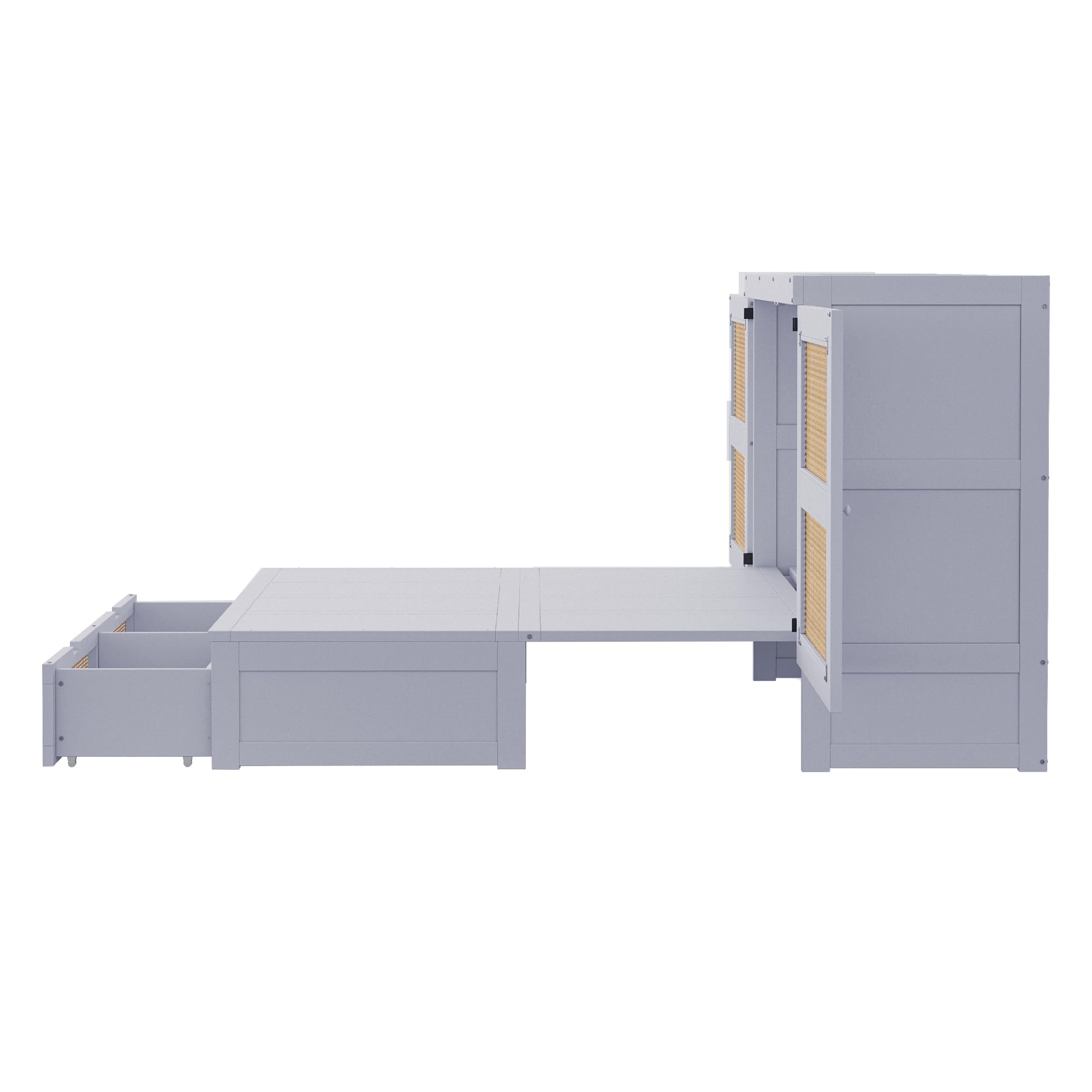 Schrankbett 140x200- Wandbett mit Lattenrost - Schrank mit Klappbett - Wandklappbett - Murphy Bed - Bettschrank, vertikales Schrankbett, Jugendbett, ohne Matratze,Grau