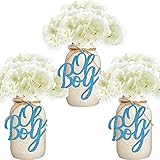 24PCS Boy Jar Tag Gender Reveal Centerpieces Blue Baby Shower Decoration Glitter Paper Cutouts