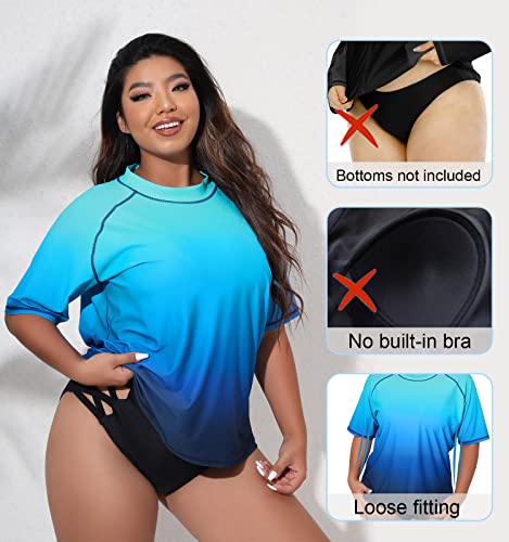 Halcurt Women's Plus Size Short Sleeve Rash Guard Swim Shirts Top Only Loose Fit Swim Tee UPF50+ Swimsuit4