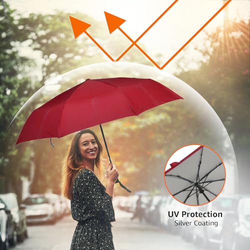 Image of Amazon Basics 3-Fold Travel Umbrella - Sophisticated Auto-Open Auto-Close Mechanism, Large 42 inch Canopy, RainProof & UV Protection|Ideal for Men & Women | Stylish, Durable, and Functional Design