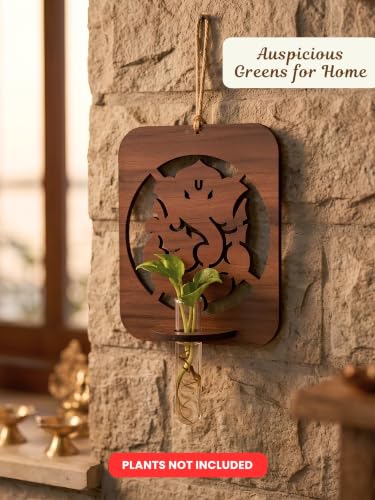 Image of Bombay Greens Wooden Ganesh Hanging Planter | Lord Ganesha Wall Planter for Home Decor, Office & Garden | Decorative Planter for Small Plants & Succulents