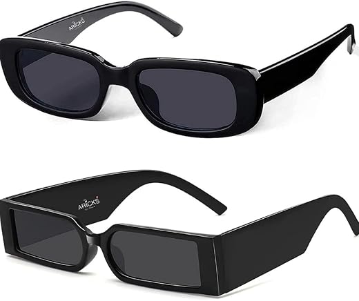 ARICKS Unisex-adult MC STAN Retro 90s Rectangle Polarized Sunglasses Trendy Small Nude Inspired Narrow Glasses- (Black, Me...