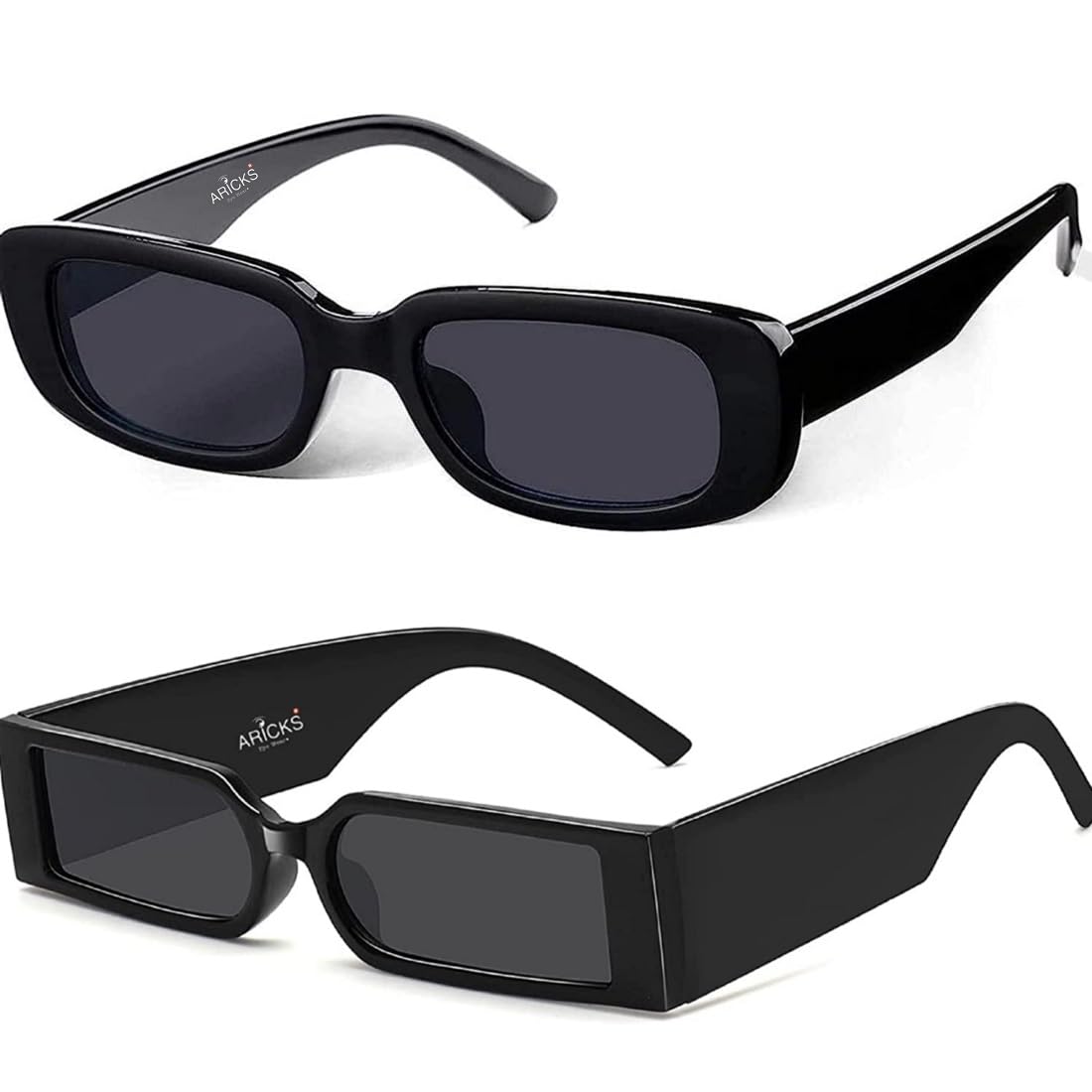Unisex-adult MC STAN Retro 90s Rectangle Polarized Sunglasses Trendy Small Nude Inspired Narrow Glasses- (Black, Medium)-image-12