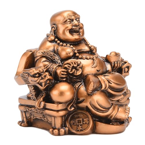 Figura de Buda Sonriente en Silla de Dragón de Resina miniatura 3