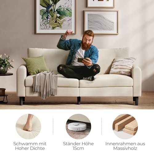 LINSY HOME Sofa 3 Sitzer, 201cm Breit Sofas mit Verstellbarer Sitztiefe, Kleine Sofacouch für Wohnzimmer Schlafzimmer Wohnung Büro - Beige – Bild 7