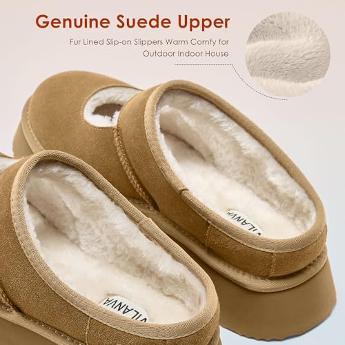 Platform Slippers for Women Cozy Fur Lined Slip on Mary Jane Fall Shoes Warm Comfy House Slippers for Indoor Outdoor3