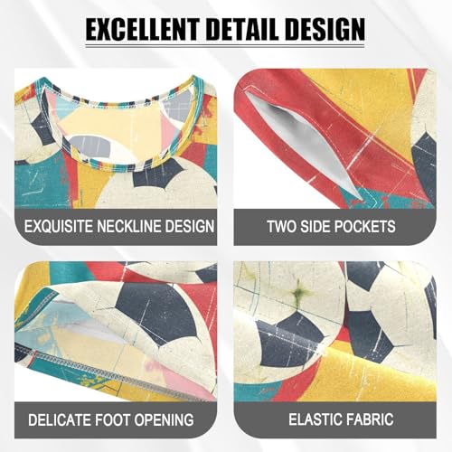 ALAZA Retro Ball Soccer Pajamas Set Short Sleeve Cotton Sleepwear Summer Pjs 2 Piece 5-14Y4