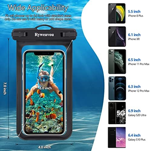 Ryweavou Waterproof Phone Pouch Universal Waterproof Phone Case Compatible for IPhone Pro Max Xs Max XR X Samsung Huawei up to 7", IPX8 Waterproof Cellphone Dry Bag-2 Pack (Black&Green)
