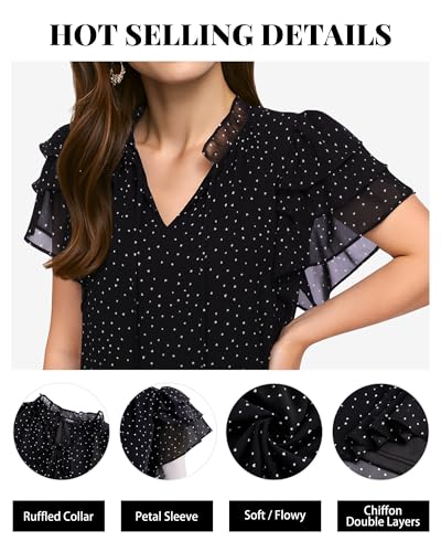 Lotusmile Summer Chiffon Dressy Casual Blouses Elegant Ruffle Short Sleeve Work Tops for Women Trendy4