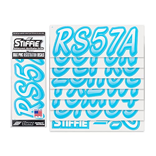 Image of STIFFIE Whipline White /Sky Blue 3 inch Boat & PWC Registration Decals • Numbers Letters Stickers