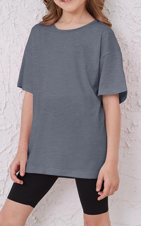 Image of ZDC Girls Short Sleeve T Shirts Kids Summer Oversized Tops Trendy Crewneck Basic Tees 5-14 Years