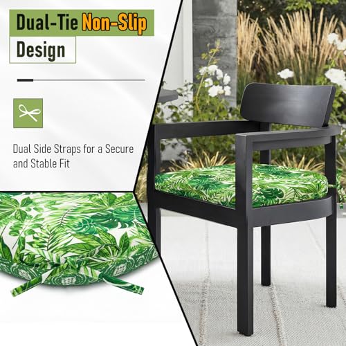 Image of Basic Beyond Outdoor Chair Cushions Set of 4, Outdoor Cushions for Patio Furniture, Water Resistant Patio Chair Cushions with 2 Ties, 17x16x2, Green Leaves