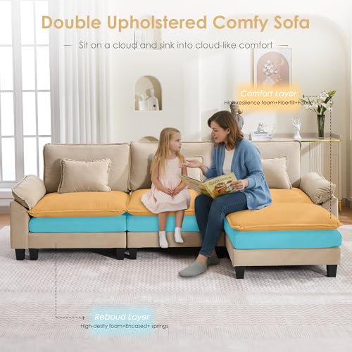 Image of URRED Oversized Modular Sectional Sofa,Solid Khaki:122 inch L Shaped