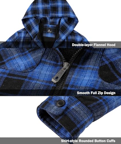 Image of V VALANCH Men's Flannel Shirt Jacket with Hood Fleece Lined Plaid Jacket Zip Up Winter Warm Coat