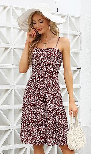 Image of Berydress Women's Casual Beach Summer Dresses 2026 Solid Cotton Flattering A-Line Spaghetti Strap Button Down Midi Sundress