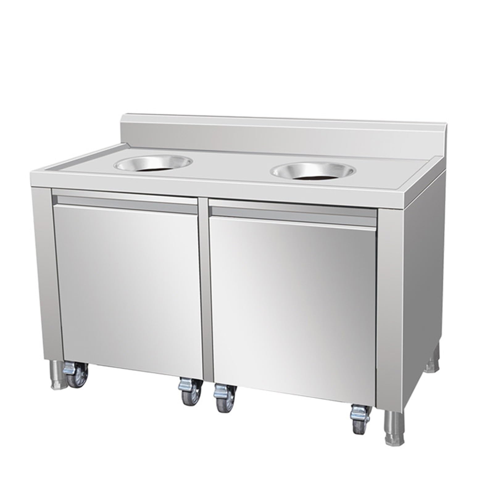Chariot Débarrassage Restaurant INOX 304, Poubelle Mobile Soudée avec Bac Tri Indépendant Et roulettes Silencieuses Professionnel(120x60x92.5cm)