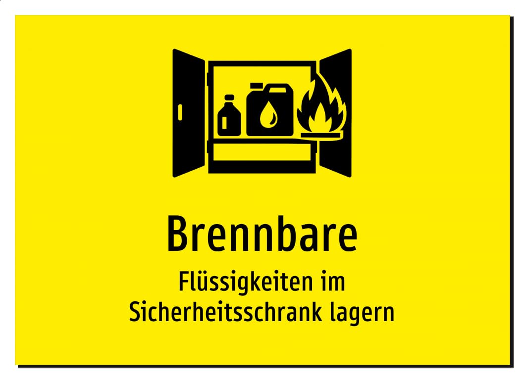 36323-DE-S-07 | Brennbare - Flüssigkeiten im Sicherheitsschrank lagern | Aluminiumschild A4, 297 x 210mm | mit Symbolgrafik und Text