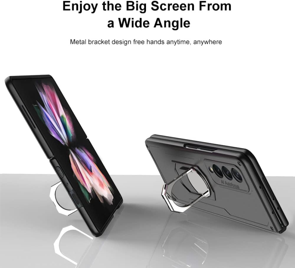 Drop Protection Metal Ring Case for Samsung Galaxy Z Fold3 5G W22 W20 Fold2 Fold 3 2 Folding Cell Phone Protective Cover,Black,for Galaxy Z Fold3