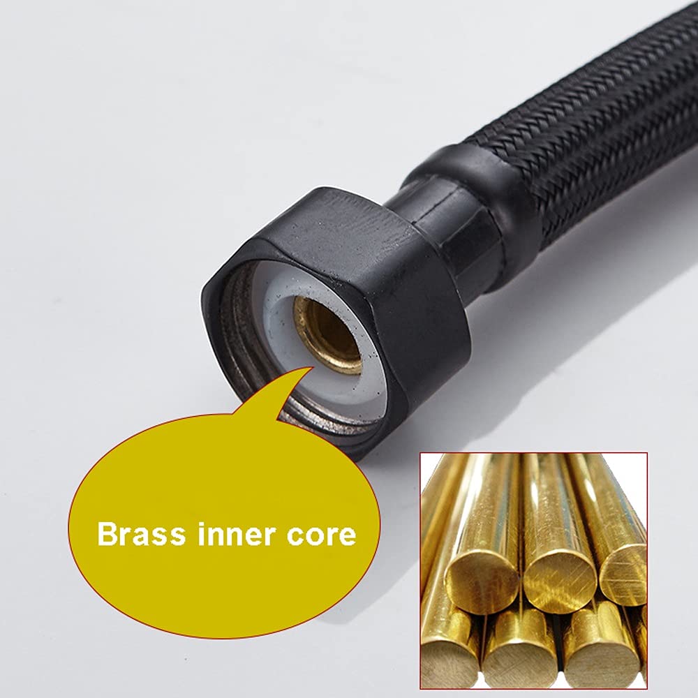 ALYHYB Par de 1/2 "x 1/2" BSP (20-150cm) Cuenca de Cocina Monobloc Mezclador Tubo de capuchón Tubo de Manguera Negro 304 Acero Inoxidable Metal Trenzado Espesado Agua de Agua fría y Caliente Manguera