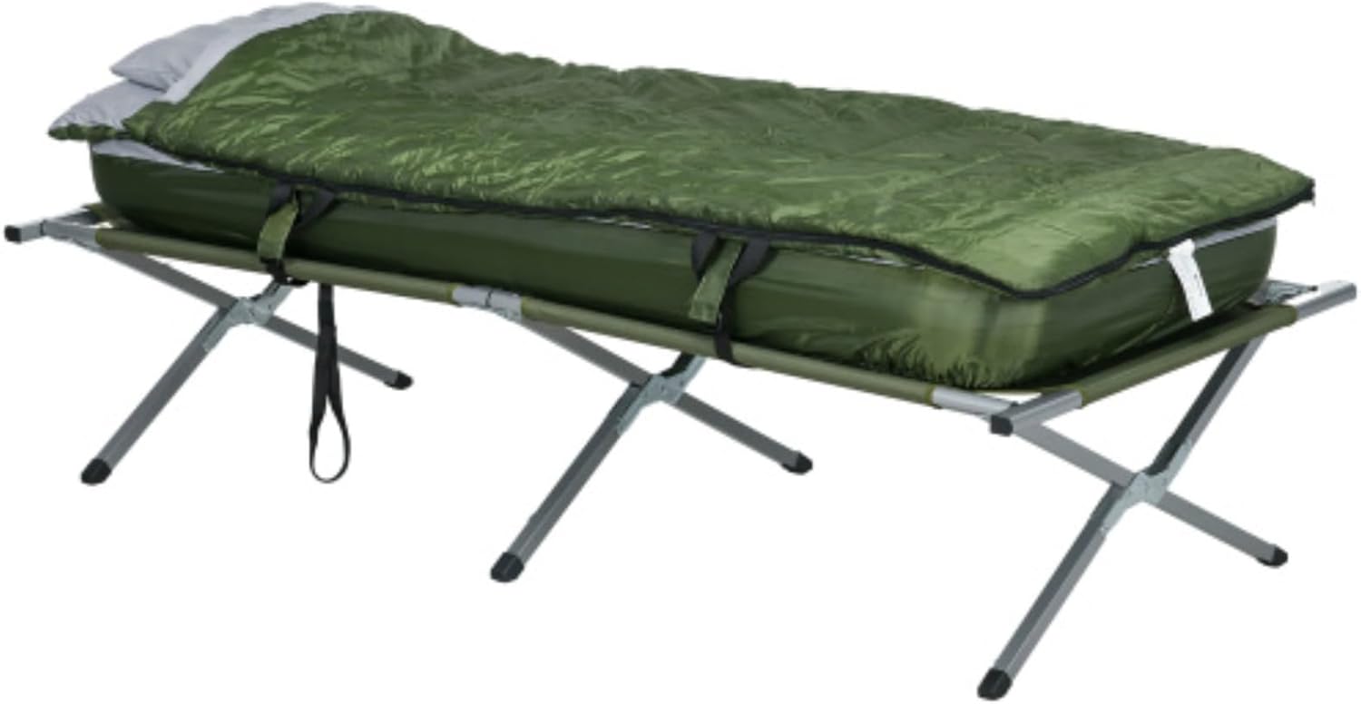 Outdoor Folding Bed Set, Camping Bed, Single Travel Bed, Equipped with Mattress, Sleeping Bag, Pillow and Handbag, Comfortable and Portable, Suitable for Travel Camping Beach