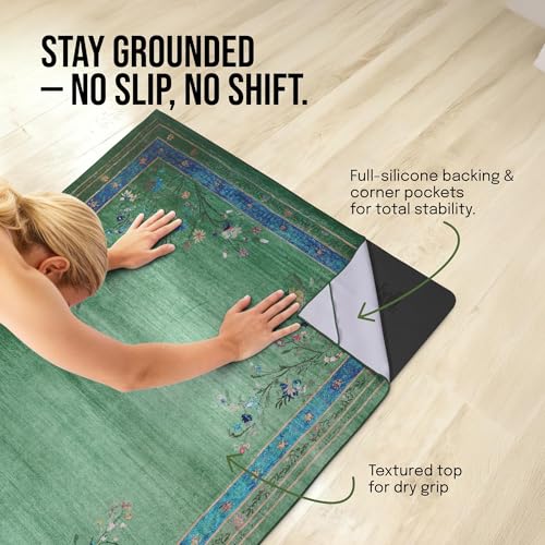 Image of gogoKIWI Hot Yoga Mat Towel 72 inchx48 inch, Yoga Mat Towel Non Slip with Corner Pockets for Pilates, Extra Large Printed Carpet-Style Design, Sweat Absorbent Mat Cover