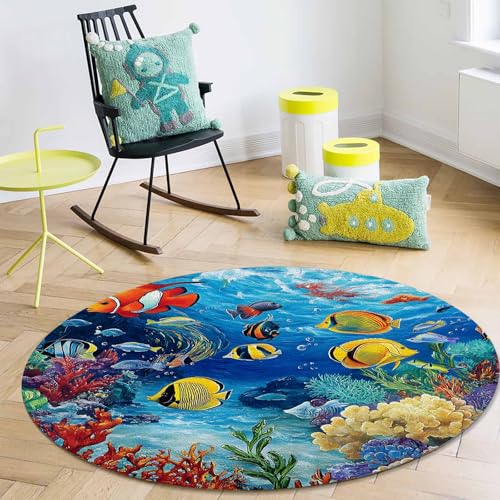 Tapete redondo Ocean Fish 3 pies moderno miniatura 4