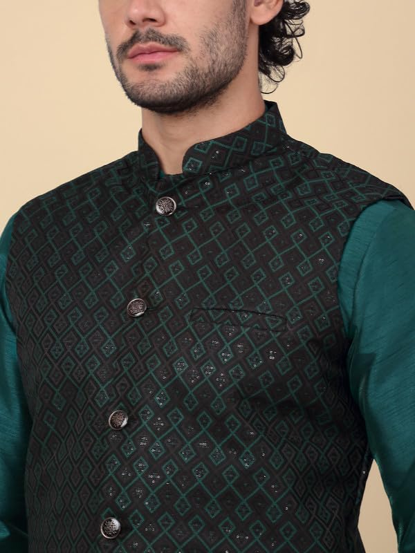 Image of KRAFT INDIA Men's Embroidered Sequins Jacquard Nehru Jacket