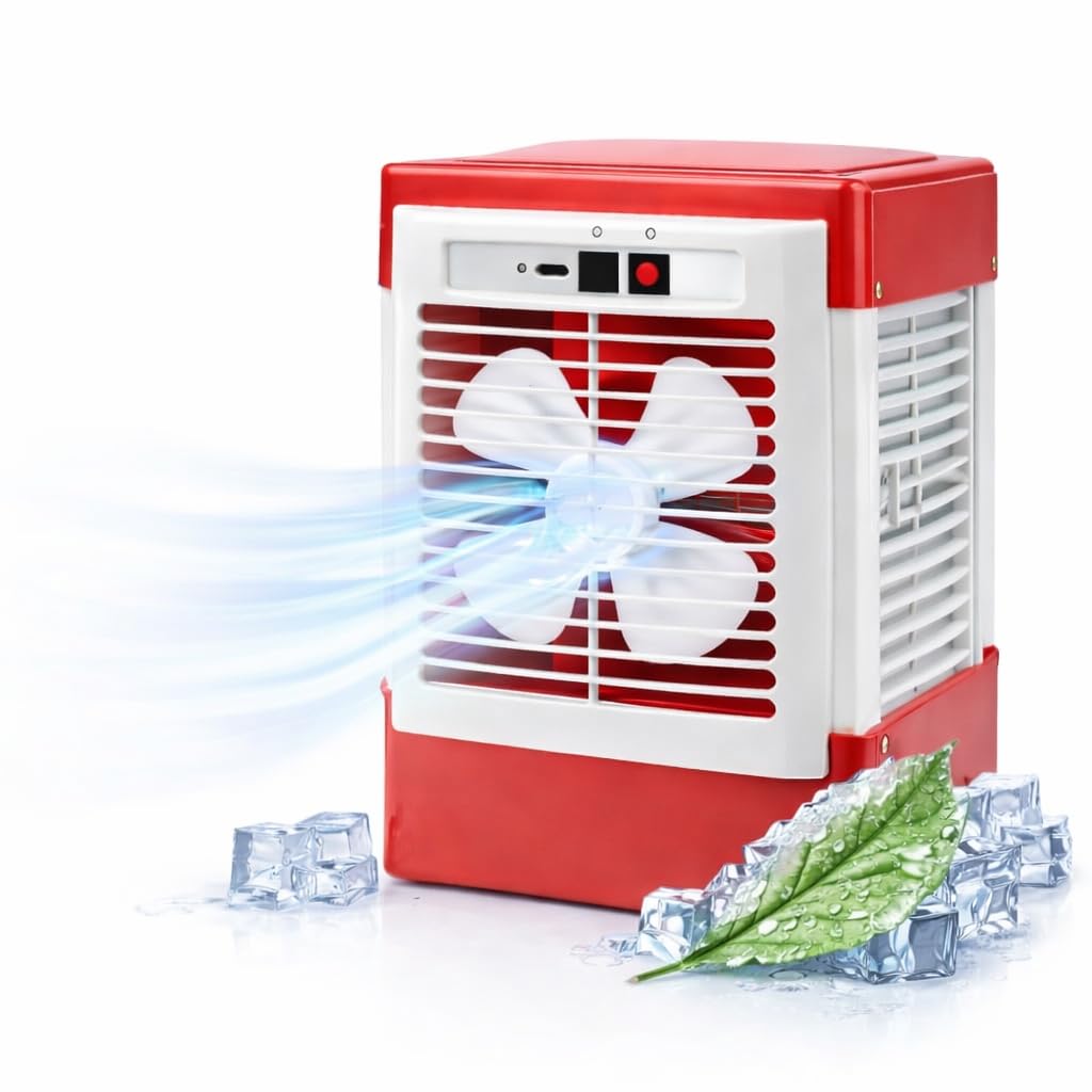 Drumstone (𝗦𝗽𝗲𝗰𝗶𝗮𝗹 𝟱 𝗬𝗲𝗮𝗿𝘀 𝗪𝗮𝗿𝗿𝗮𝗻𝘁𝘆) Rechargeable Mini Air Cooler with 500ml Tank, Personal Cooling Fan, Portable Desk Cooler for Home Office Travel, 2-3 Hours Backup - Red-picture-27