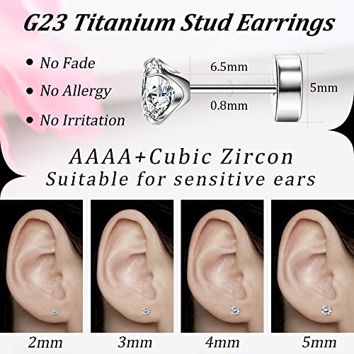 MJust Titanium Earrings for Women Men 20G Flat Back Earrings 2-5MM Cubic Zirconia Hypoallergenic Earrings for Sensitive Ears3