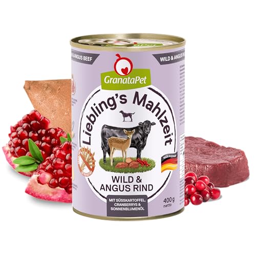 GranataPet Liebling's Mahlzeit Wild & Angus Rind, Nassfutter für Hunde, Hundefutter ohne Getreide & ohne Zuckerzusätze, Alleinfuttermittel, 6 x 400 g