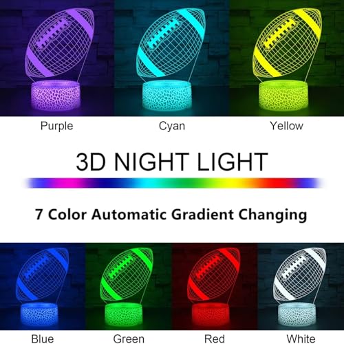 Image of i-CHONY Football Gift Night Light for Kids Boys Girls Teens,Dimmable Led 3D Illusion Lamp,Birthday Holiday Xmas Gift,Football Sport Fan Children's Room Decorations
