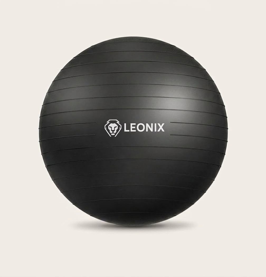 Leonix 65cm Yoga Ball with Pump, Anti-Burst Exercise Ball for Home Gym, Stability Ball for Core Workout, Balance, Pregnancy, Pilates – Non-Slip Fitness Ball (Black)