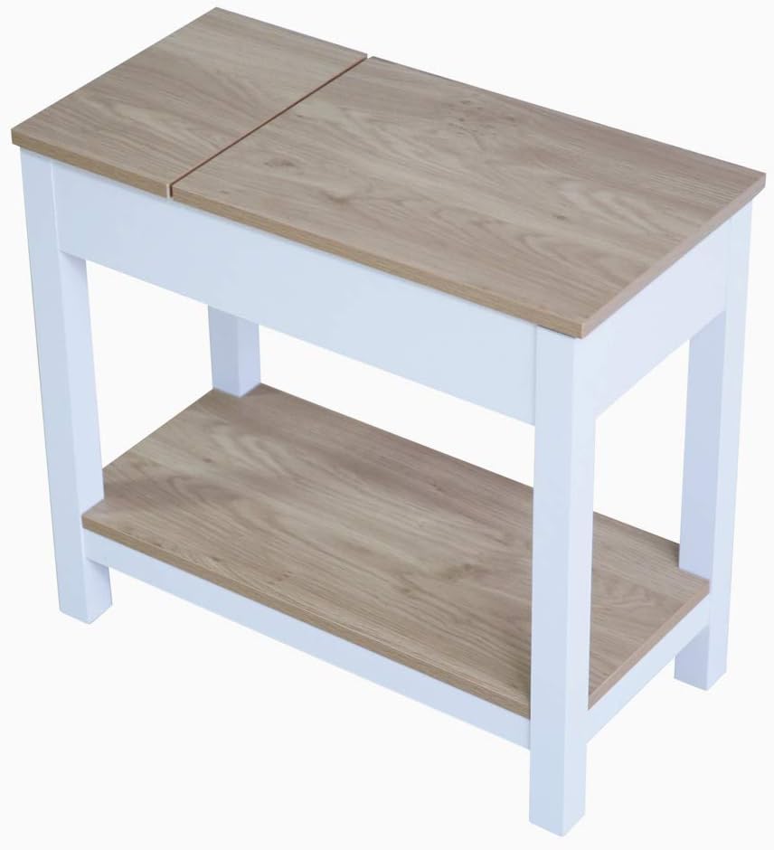 Roomfitters Farmhouse French Country Side End Table with Flip top Storage and Shelf, Cottage