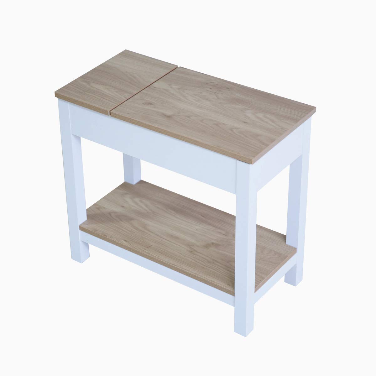 Roomfitters Farmhouse French Country Side End Table with Flip top Storage and Shelf, Cottage