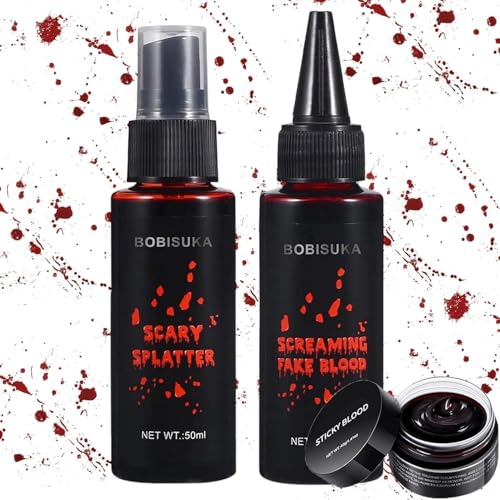 Ajuanbazha Sangre Falsa Spray Halloween Lavable, Maquillaje Realista, Seguro y No Tóxico, Ideal para Disfraces de Zombie, Vampiro, Monstruo, Teatro, Cine, Carnaval y Cosplay