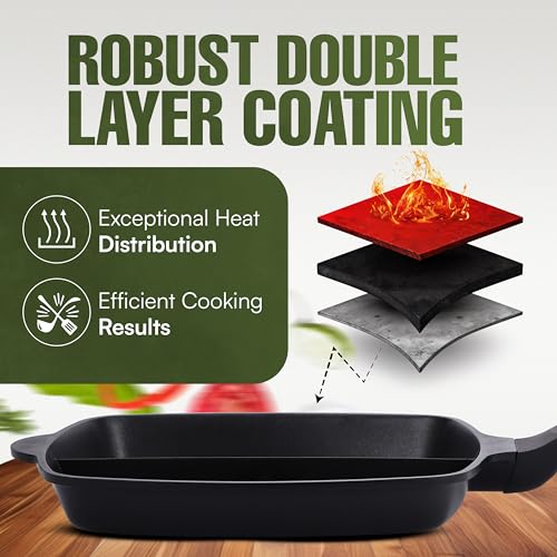 Innovacook 2-Section Grill - Griddle Pan 28cm, Long Lasting Pan, Innovative Cookware, Double Layer Coating Pan, Suitable for All Cooking hobs, Black - Image 4