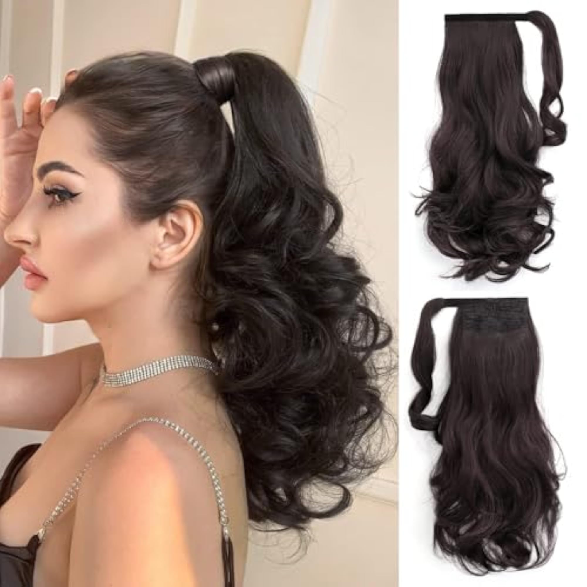 Wrap Around Wavy Curly Ponytail Hair Extension, Brown