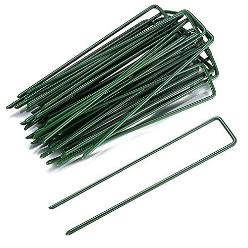 30 clavijas de jardín en forma de U, estacas de seguridad de jardín, clavijas de césped artificial, clavijas de césped de metal verde para malezas, tela, estera, hierba artificial, red, 150 mm
