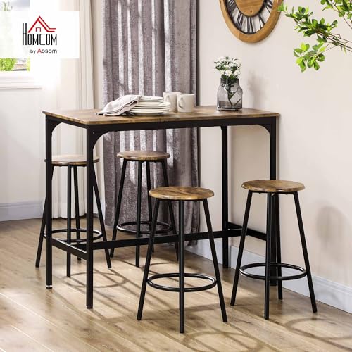 HOMCOM Conjunto Mesa Alta de Cocina con 4 Taburetes, Mesa de Bar Alta, Ahorro de Espacio, para Pisos Pequeños, Comedor, Balcón o Isla Cocina 110x50x89,5 cm, Marrón Rústico y Negro - imagen 2