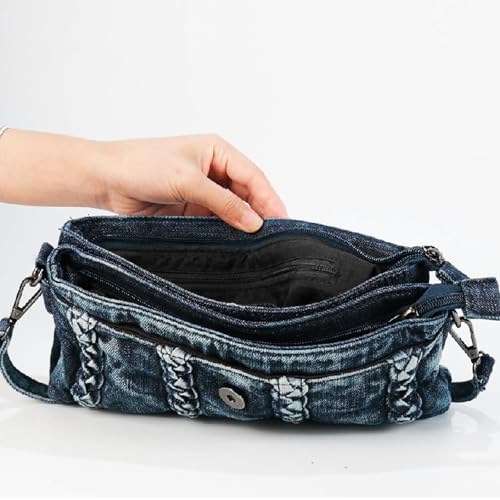 Image of Fashion Crossbody Bag Denim Purse with Rhinestones Y2K Jean Handbag for Women | Washed Denim