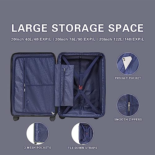 Image of Verage Luxe Freeland Set of 2 (56 cms & 78 cms) Blue Cabin & Check-in Hardsided Trolley Bags for Travel, Expandable Hardshell Suitcase with Spinner Wheels, TSA Approved Lock Luggage (20 /28 Inch)