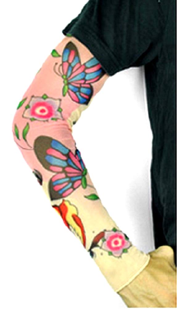 Manicotto Tattoo - Indossabile - Manica - Tatuaggio Finto - Immagine - Donna Con Ali E Uomo Con Occhiali - Tatoo - Mezza Manica - Tribale W27 - Modello T27