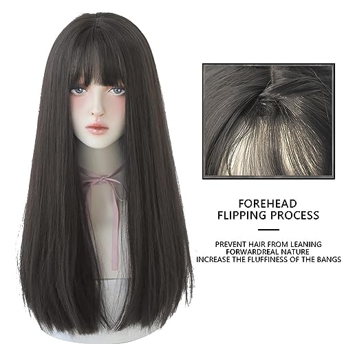 Urcgtsa C8268 22 Inches Long Hair Wig For Women Black Synthetic Hair Natural Long Straight Wig With Bangs Party Cosplay Wig thumb #1