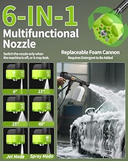 Cordless Pressure Washer Battery Powered; 990PSI Cordless Power Washer with 6-in-1 Nozzle, 23FT High-Elastic Hose, 21V Battery&Charger; Home Portable Handheld Pressure Washer Cleaner (Evergreen)