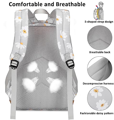 Joyfulife 2Pcs Daisy Backpack for Girls Backpack with Lunch Box Lightweight Water Resistant Kindergarten Preschool Elementary Primary School Bags Kids Teens Bookbags Set — view 4