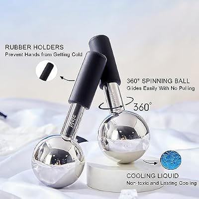 Pfefe 360 Rotating Ice Globes for Face & Eyes, Unbreakable Stainless Steel Cryo Sticks for Beauty Routines, Facials Cold Roller Colling Globes for Puffiness, Wrinkles, Dark Circles, Headaches