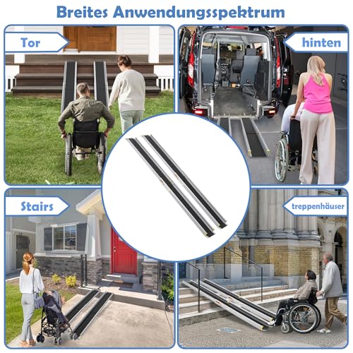 UISEBRT 2 x Rollstuhlrampe für Rollstuhl Teleskop Rollstuhlrampe Aluminium Auffahrrampe Verstellbare Teleskoprampe Ladenkapazität für Treppe bis 300 kg (75.5-122cm)